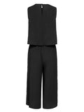 Momentlover Solid Color Wide Leg Sleeveless Round-neck Jumpsuits