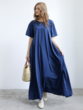 Momentlover Simple Loose Short Sleeves Solid Color Round-Neck Maxi Dresses