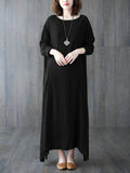 Momentlover Casual Long Sleeves Loose Solid Color Round-Neck Maxi Dresses