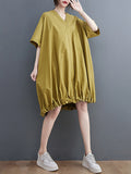 Momentlover Urban Loose Solid Color Elasticity Hemline Midi Dress