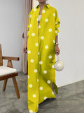 Momentlover Long Sleeves Loose Polka-Dot Split-Front Split-Side Lapel Maxi Dresses