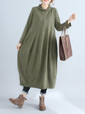 Momentlover Casual Loose Plus Size Solid Color Hooded Midi Dresses