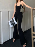 Momentlover Solid Color Sleeveless Skinny Skinny Spaghetti-Neck Jumpsuits