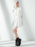 Momentlover Vacation Long Sleeves Puff Sleeves Embroidered Solid Color Stand Collar Mini Dresses