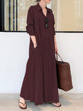 Momentlover Original Solid Color Lapel Shirt Dress