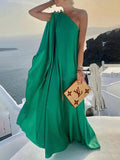 Momentlover Simple Asymmetric Solid Color One-Shoulder Maxi Dresses