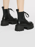 Momentlover Split-Joint Round-Toe Lace-Up Platform Shoes Boots