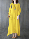 Momentlover Casual Long Sleeves Loose Solid Color Round-Neck Maxi Dresses