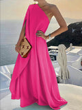 Momentlover Simple Asymmetric Solid Color One-Shoulder Maxi Dresses