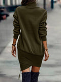 Momentlover Casual Long Sleeves Solid Color High-Neck Mini Dresses