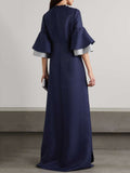 Momentlover Flared Sleeves Half Sleeves Solid Color Round-Neck Maxi Dresses