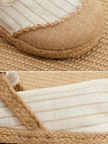 Momentlover Straw Knitting Striped Flat Shoes Casual Shoes