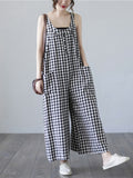 Momentlover Original Simple Casual Artistic Retro Plaid Wide Legs Jumpsuits