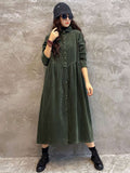 Momentlover Original Solid Corduroy Lapel Dress