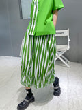 Momentlover Original Striped Irregularity Blouse Tops+Skirt Suits