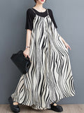 Momentlover Zebra-Stripe Loose Culottes Spaghetti-Neck Overalls