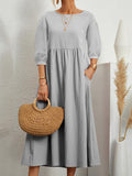 Momentlover 11 Colors Simple Round-Neck Solid Color Midi Dress