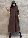 Momentlover Original Solid Corduroy Lapel Dress