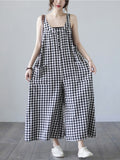 Momentlover Original Simple Casual Artistic Retro Plaid Wide Legs Jumpsuits