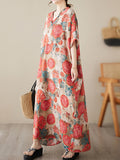 Momentlover Printed Short Sleeves Loose V-Neck Maxi Dresses