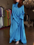 Momentlover Solid Color Loose Long Sleeves High-neck Maxi Dresses