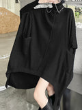 Momentlover Batwing Sleeves High-Low Pockets Solid Color High-Neck Midi Dresses Sweater Dresses