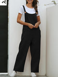 Momentlover Solid Color Buttoned Loose Overalls