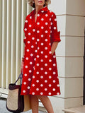 Momentlover Vintage Long Sleeves Polka Dot Lapel Midi Dresses