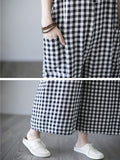 Momentlover Original Simple Casual Artistic Retro Plaid Wide Legs Jumpsuits