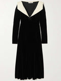 Momentlover A-Line Long Sleeves Solid Color Velvet Deep V-Neck Midi Dresses